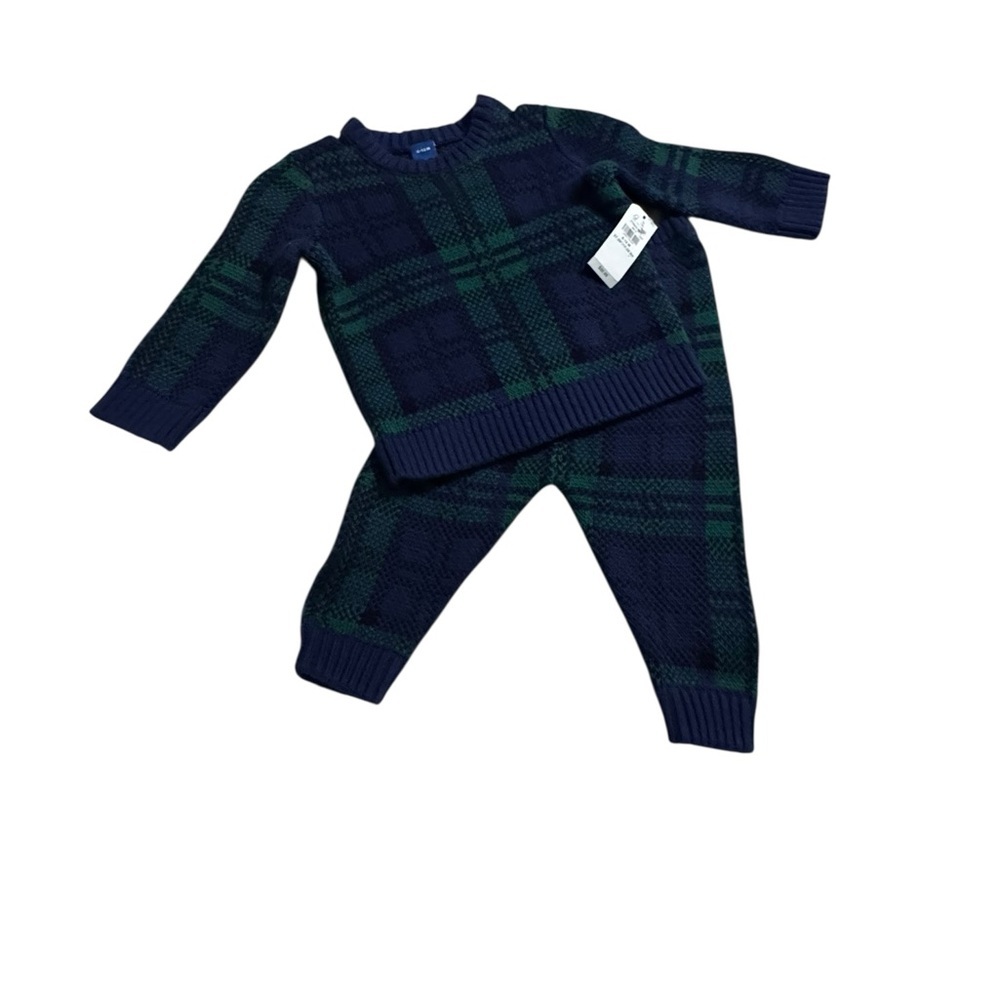 Old Navy Kids Plaid sweater Set - Navy and Green